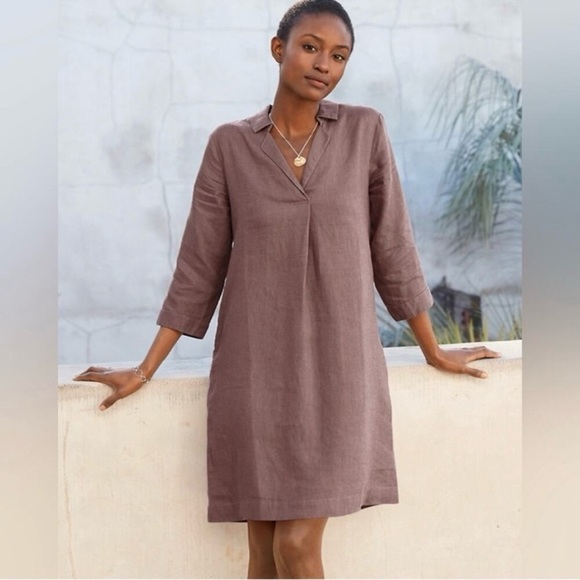 Garnet hill linen popover collared shift dress size 10 - Picture 9 of 9